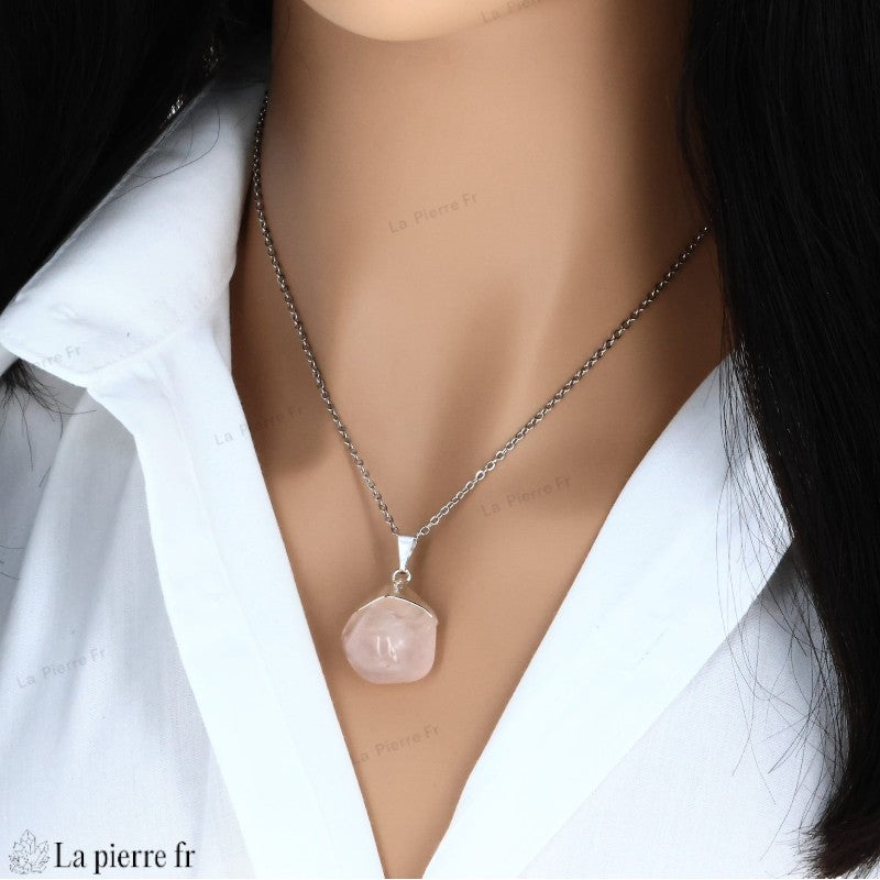 Pendentif en Quartz Rose - Collier en Pierre pour Lithothérapie