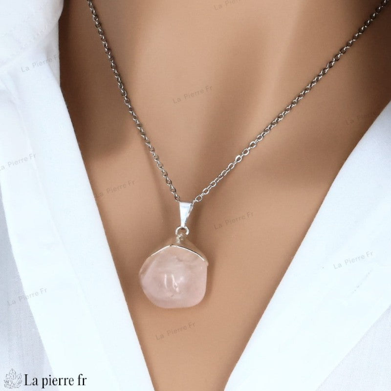 Pendentif en Quartz Rose - Collier en Pierre pour Lithothérapie