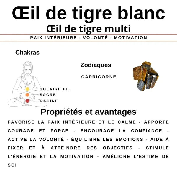 Perles Oeil de Tigre Blanc en pierre naturelle - Qualité AAA