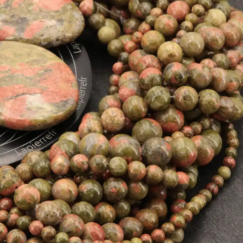 Perle pierre naturelle Unakite ronde en 4/6/8/10mm pour bijoux et lithothérapie - La Pierre Fr 