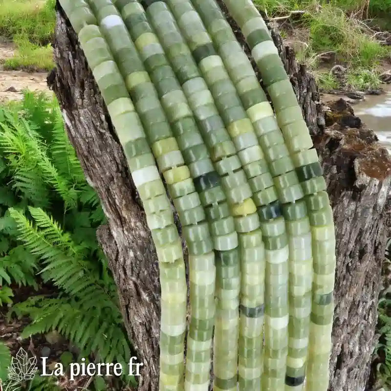 Jade Vert : Perles en pierre naturelle ronde et plate 4mm "Heishi" – Fil de 36cm, idéal pour la création de bijoux