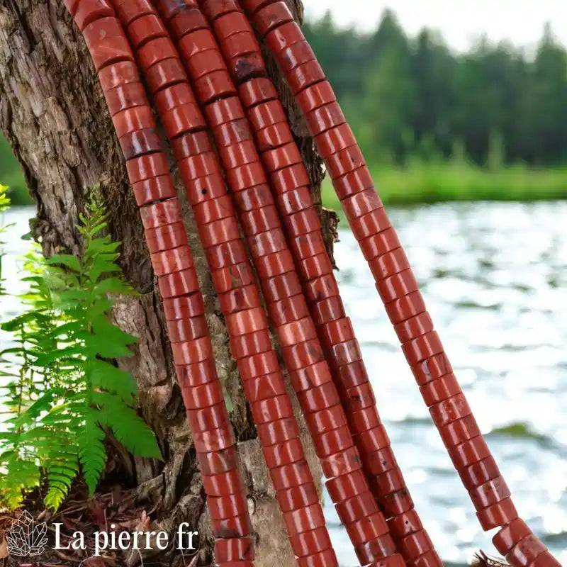 Jaspe Rouge : Perles en pierre naturelle ronde et plate 4mm "Heishi" – Fil de 36cm, idéal pour la création de bijoux