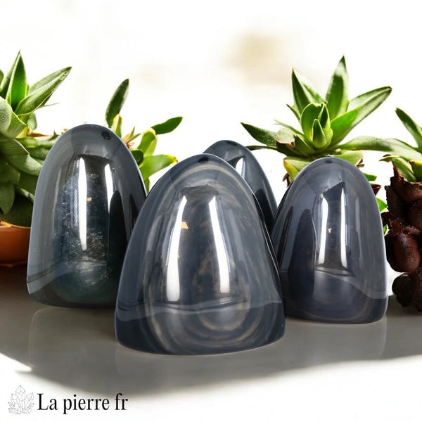 Obsidienne œil céleste naturelle, pierre lithothérapie pour la guérison et la protection, idéale pour les chakras racine et les signes Equilibre.