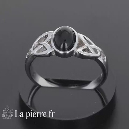 Bague Onyx noir véritable en argent pour femme - La Pierre Fr