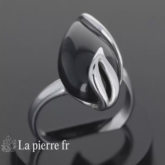 Bague Onyx Noir véritable en argent pour femme - La Pierre Fr