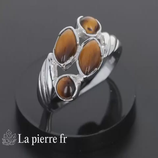 Bague œil de tigre véritable en argent pour femme