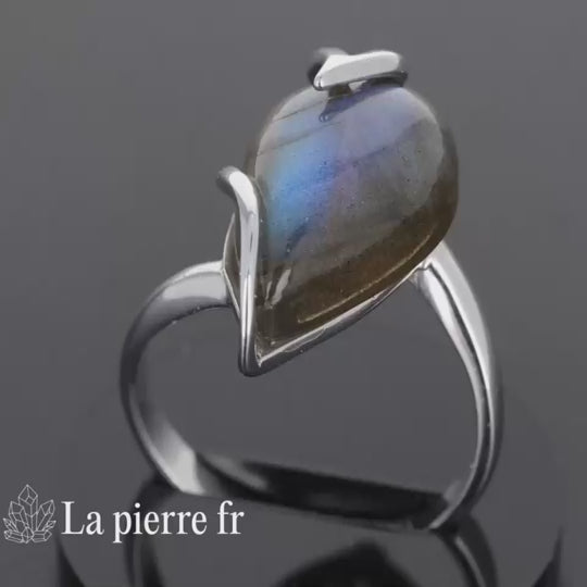 Bague labradorite véritable en argent 925 pour femme - La Pierre Fr