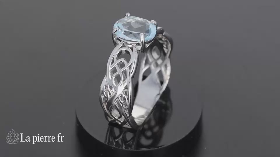 Bague en Topaze bleue facettée "Lyrique" sur argent pour femme