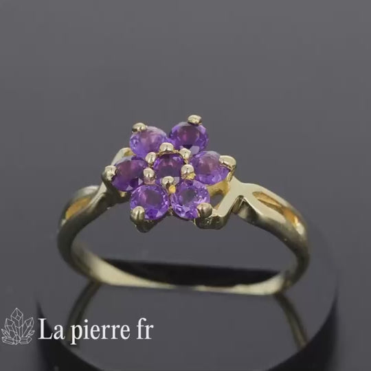 Bague en améthyste véritable plaqué Or 18 carats - La Pierre Fr