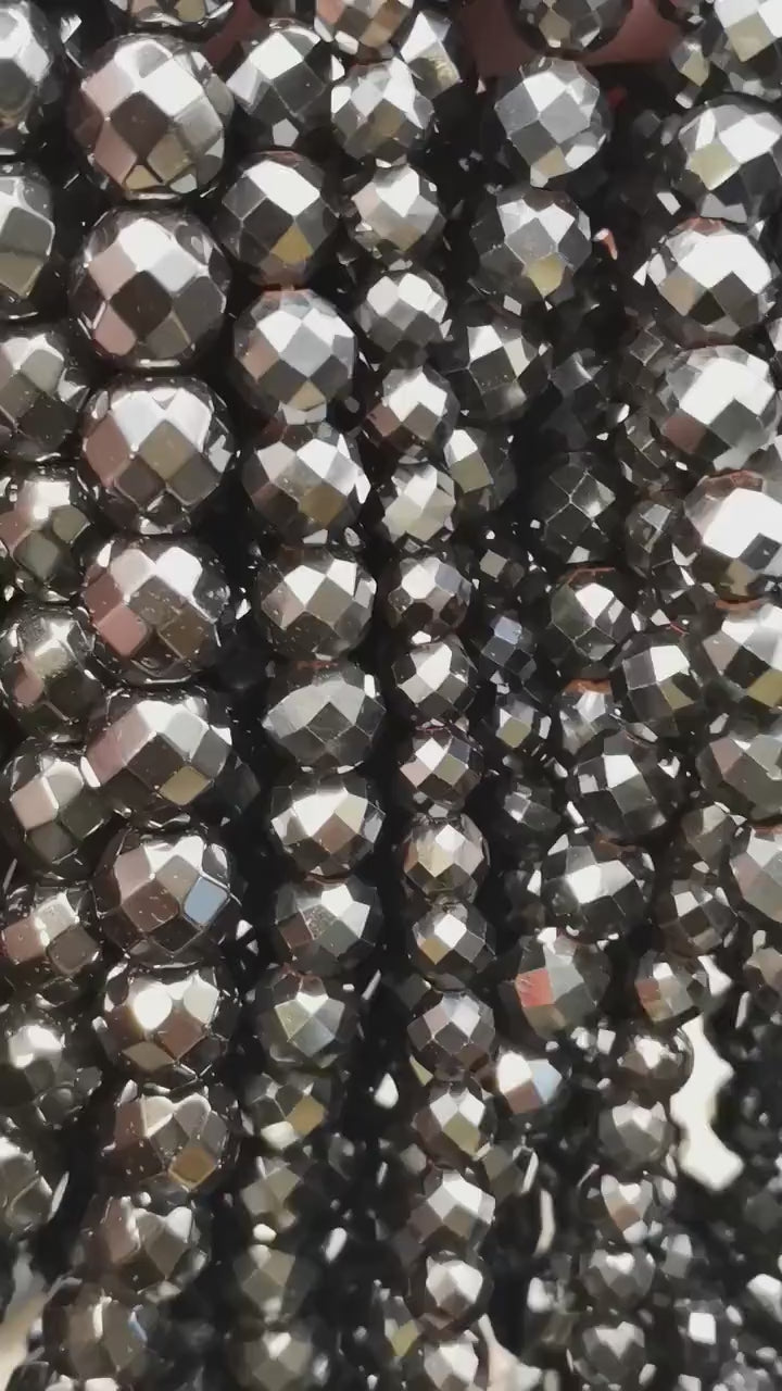 90 perles Hématite noire facettes ronde de 4 mm , 60 perles de 6 mm, 46 perles de 8mm,36 perles de 10 mm, perle pierre semi précieuse