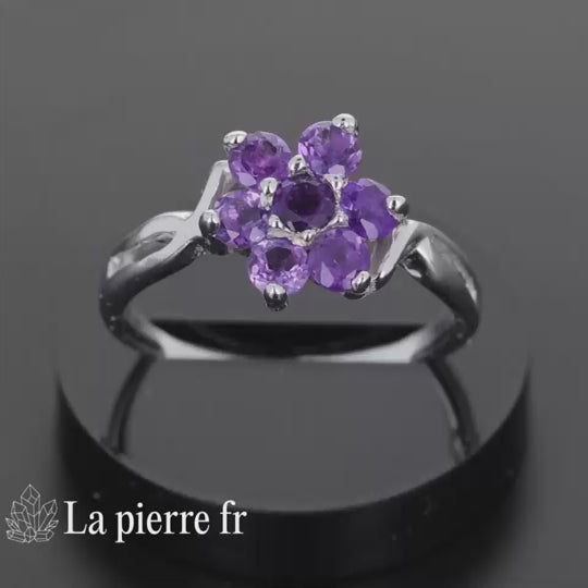 bague améthyste facetté en argent pour femme - La Pierre Fr