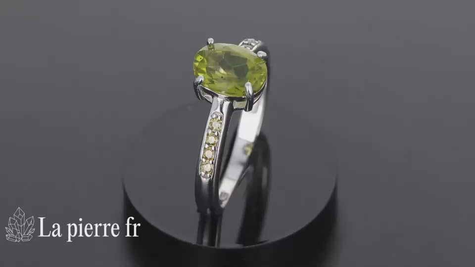 Bague en Péridot "Primordia" - Bijoux lithothérapie en argent rhodié pour femme