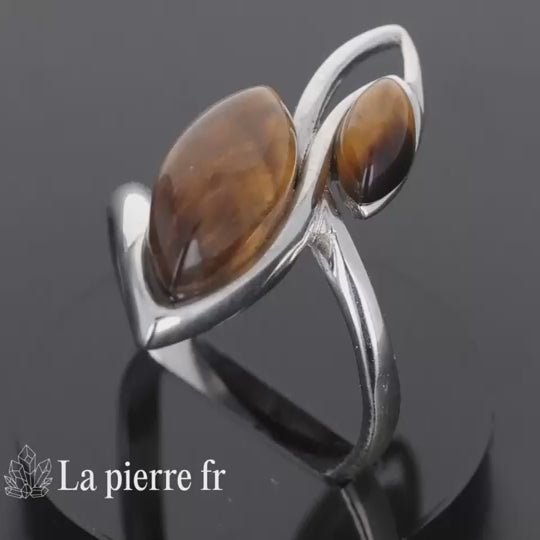 Bague œil de tigre véritable en argent pour femme - La Pierre Fr