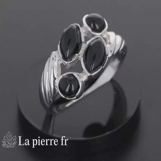 Bague Onyx noir véritable en argent pour femme - La pierre fr 