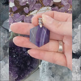 Pendentif Agate violette facetté hexagonale | Pendentif Sceau de Salomon | Pendentif pierre violette