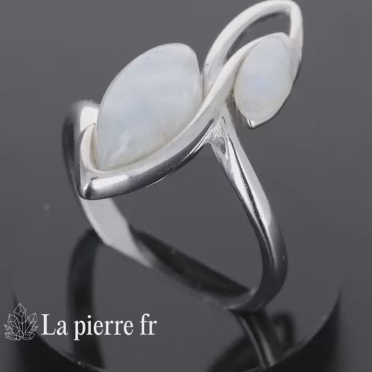 Bague Pierre de Lune véritable en argent pour femme - la pierre Fr