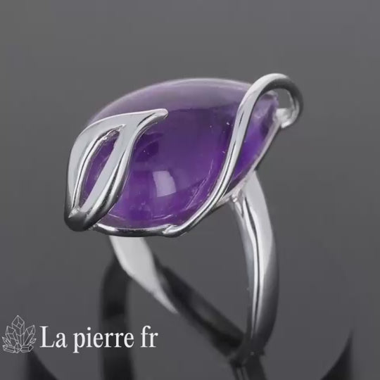 Bague Améthyste véritable en argent pour femme - La Pierre Fr