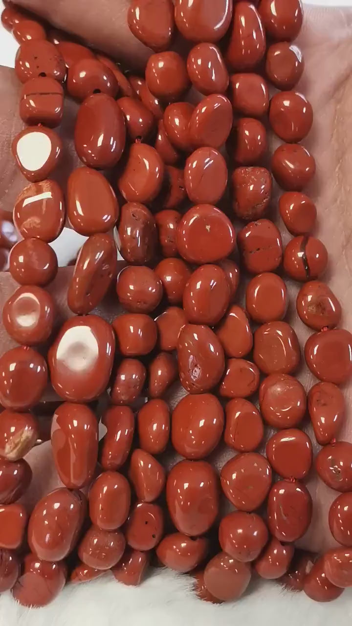 Perles Jaspe rouge galet -pierre roulée irrégulier 6mm-8mm, Perle jaspe rouge nugget, Lot de 40-50 perles pierres naturelles percées