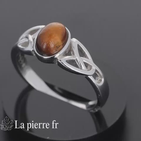 Bague Œil de Tigre véritable en argent pour femme - La Pierre Fr