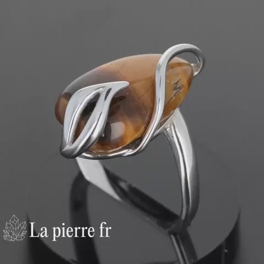 bague Oeil de Tigre véritable en argent pour femme - La Pierre Fr