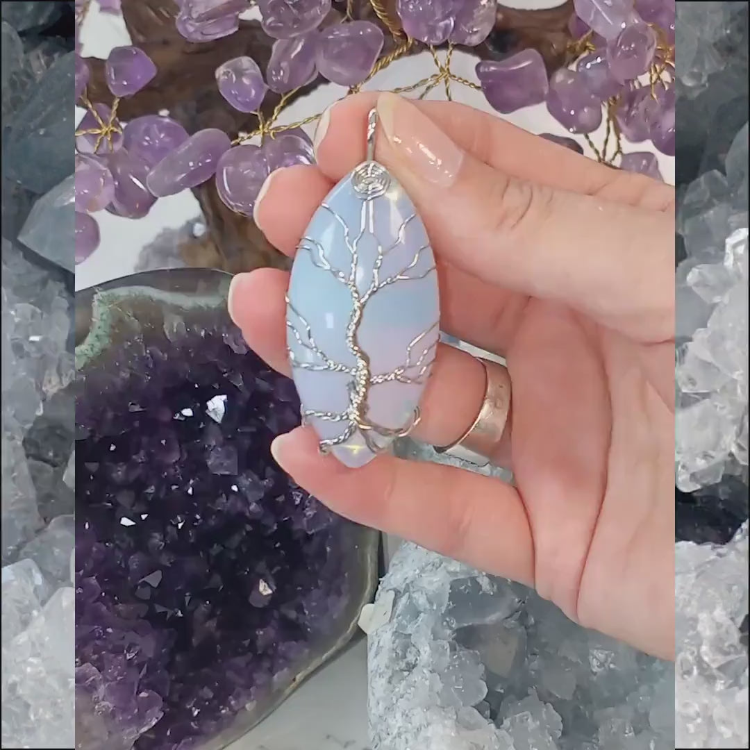 Pendentif Opalite, Pendentif arbre de vie, Collier opalite