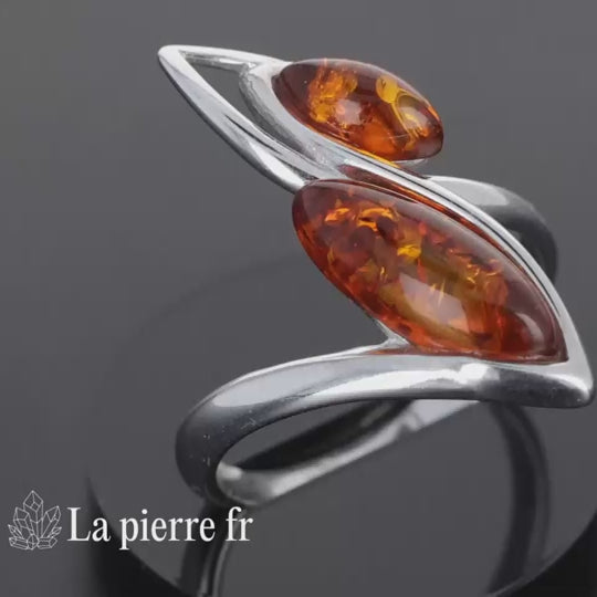 Bague Ambre véritable en argent pour femme - La Pierre Fr