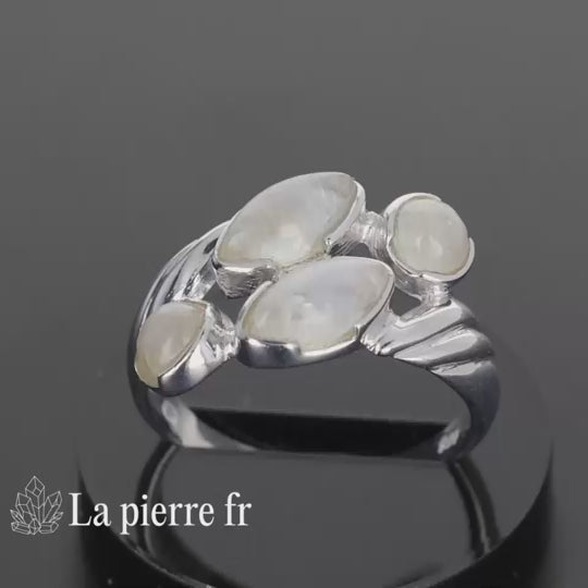 Bague pierre de lune véritable en argent pour femme - La Pierre Fr