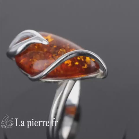 Bague ambre véritable en argent pour femme - La Pierre Fr