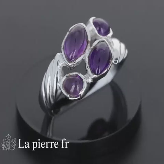 Bague en améthyste véritable et argent pour femme