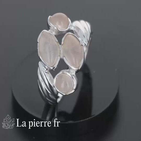 Bague Quartz Rose véritable en argent pour femme - La Pierre Fr