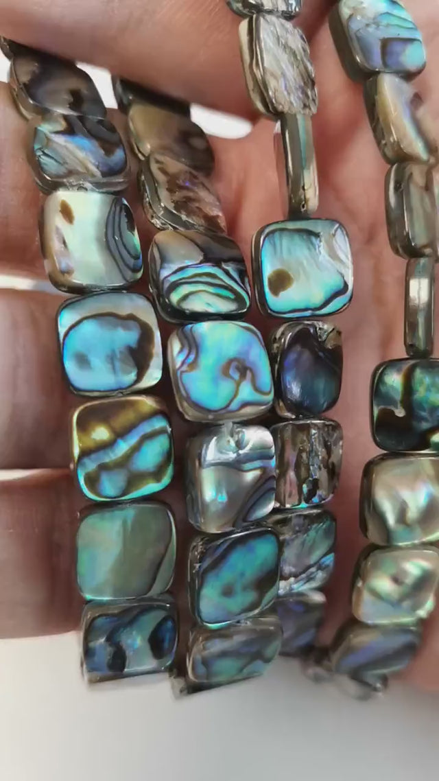 36 Perles d'ormeau 10mm x 10mm carré, Perles nacre abalone naturelle