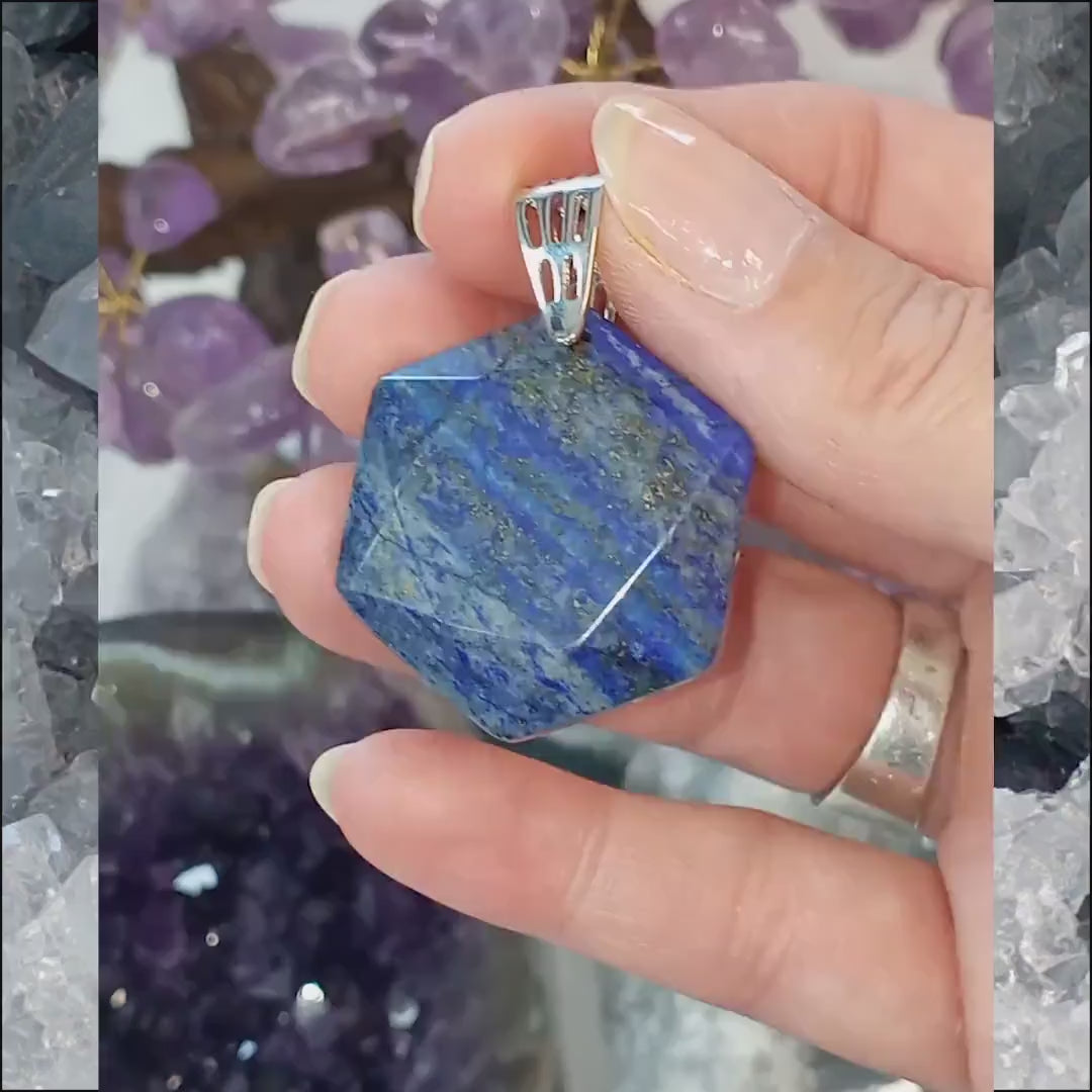 Pendentif Lapis Lazuli facetté hexagonale | Pendentif Sceau de Salomon | Pendentif pierre bleue