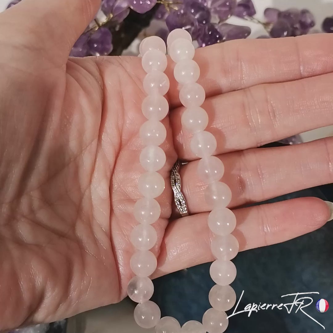 collier en perle quartz rose