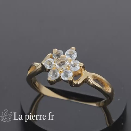 Bague Topaze bleue véritable en or 18 carats pour femme - La pierre Fr