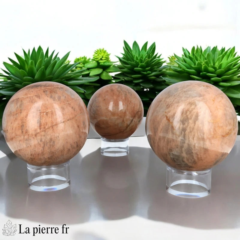 Sphère en Pierre de Lune Orange, 100% naturelle, idéale pour l'équilibre émotionnel et l'inspiration en lithothérapie 