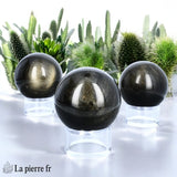 Sphère en Obsidienne Dorée, pierre naturelle polie avec des reflets dorés.