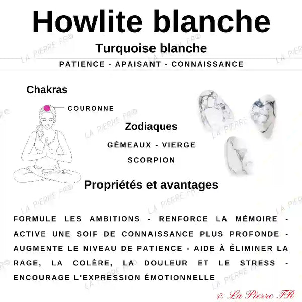 Howlite en galet plat - Pierre contre l'Anxiété