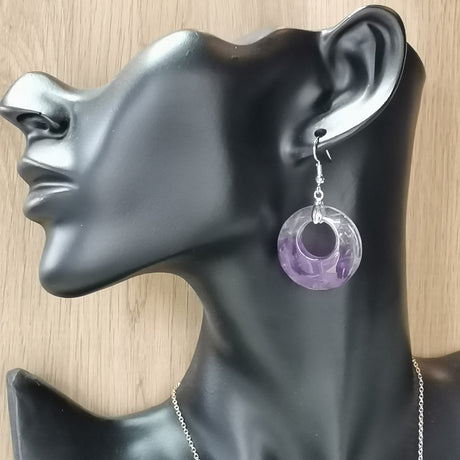Boucles d'oreilles améthyste ronde | Boucles d'oreilles en quartz violet | Boucles d'oreilles pendante ronde | Bijoux en pierre naturelle