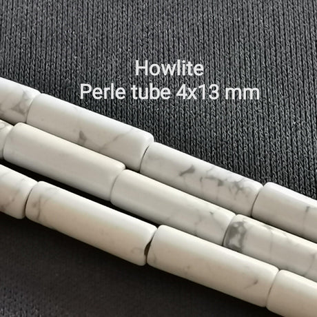 26 Perles tube en howlite blanche de 4mm x 13mm | Pierre naturelle semi précieuse | Qualité AA+