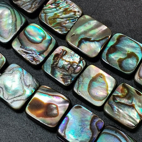 36 Perles d'ormeau 10mm x 10mm carré, Perles nacre abalone naturelle