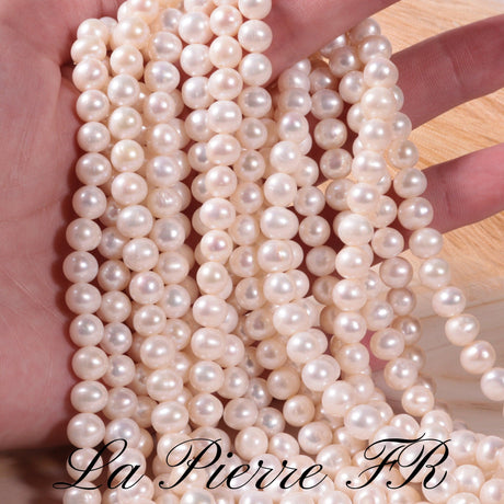 50 Perles de culture blanche d'eau douce, percée presque ronde bon lustrage de 7 / 8 mm, véritable perle de culture d'eau douce, grade AA