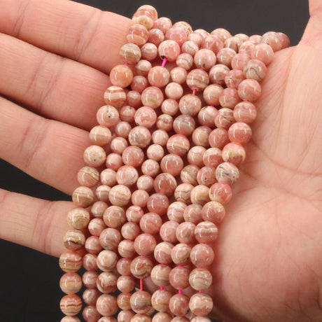 30 perles rhodochrosite naturelle d'Argentine 4mm | 30 de 6mm | 20 de 8mm | Perle pierre naturelle semi-précieuse ronde | Qualité AA+