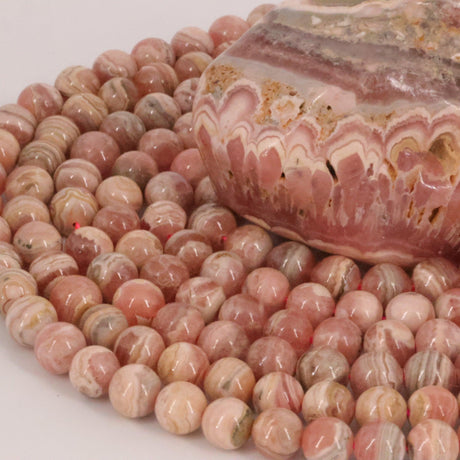30 perles rhodochrosite naturelle d'Argentine 4mm | 30 de 6mm | 20 de 8mm | Perle pierre naturelle semi-précieuse ronde | Qualité AA+