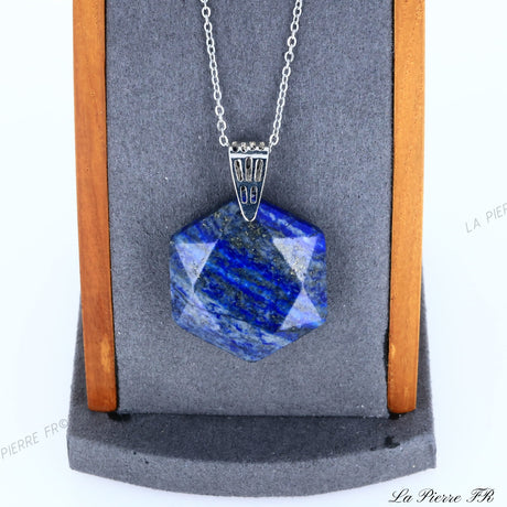 Pendentif Lapis Lazuli facetté hexagonale | Pendentif Sceau de Salomon | Pendentif pierre bleue
