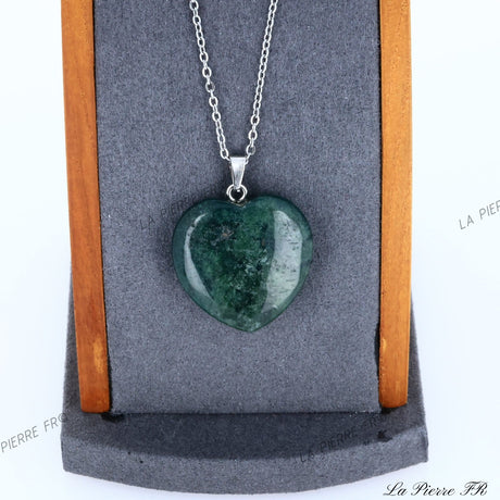 Pendentif cœur Agate Mousse | Taille 25mm*25mm | Pendentif pierre naturelle | Bijoux pierre naturelle