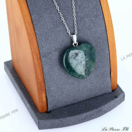 Pendentif cœur Agate Mousse | Taille 25mm*25mm | Pendentif pierre naturelle | Bijoux pierre naturelle